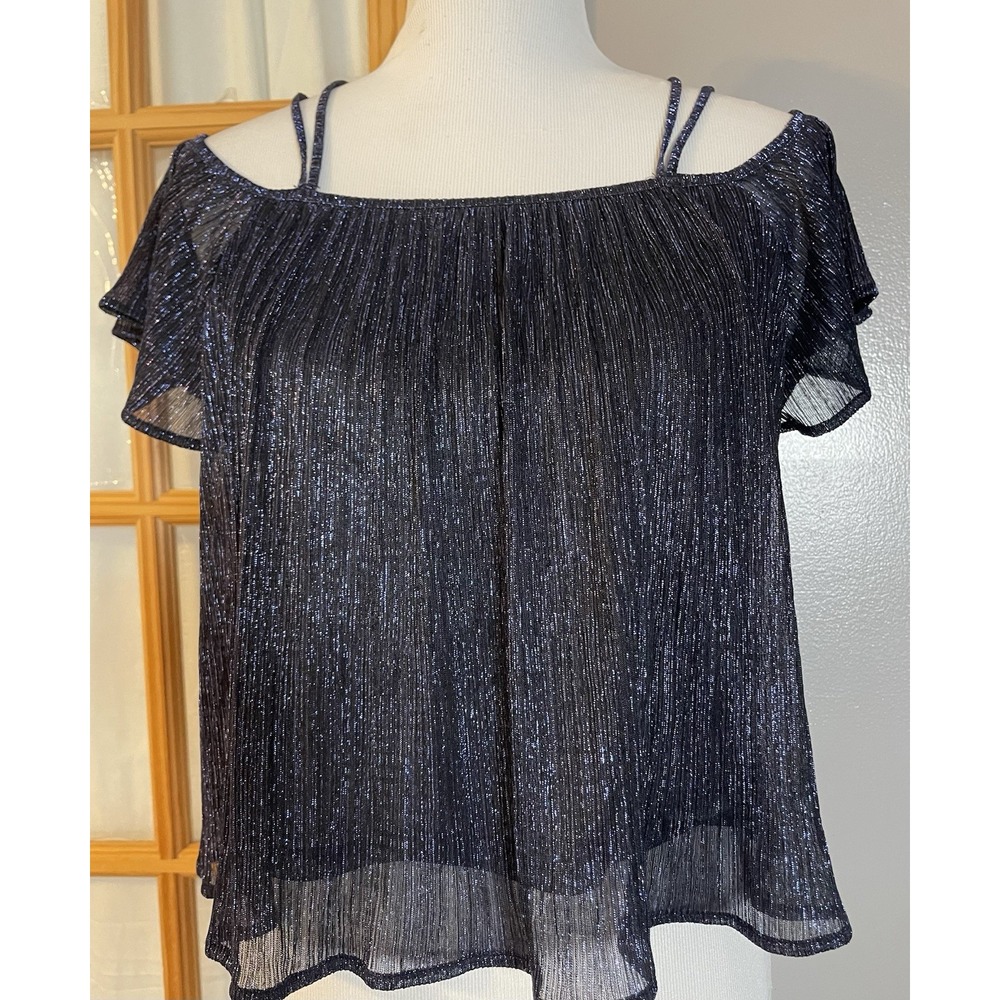Lush Metallic Blue Crop Top Sz S Spaghetti Straps Textured Clubwear Disco City